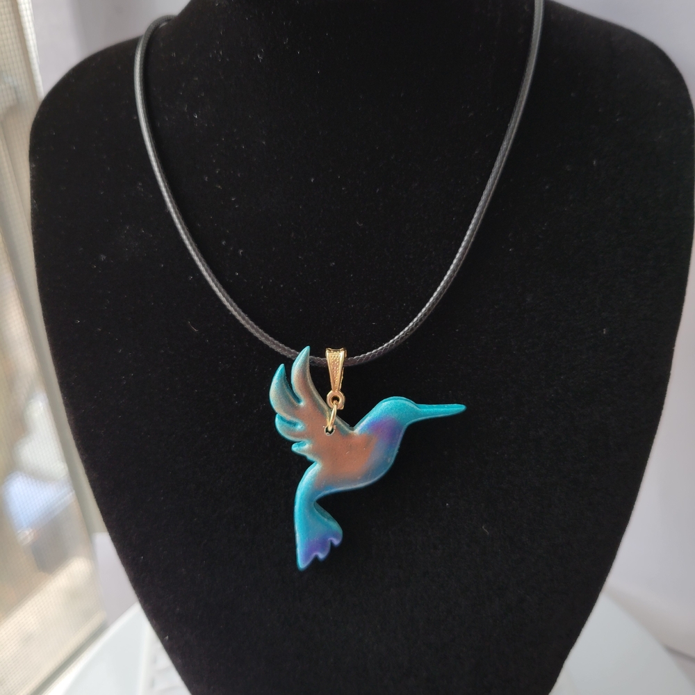 Vibrant Blue and Gold Hummingbird Necklace